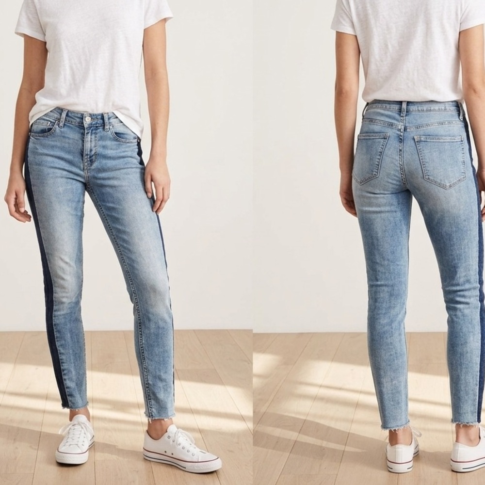 H&M Light Blue Skinny Jeans with Navy Side Stripe